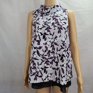 Alfani Women's (6) Gray & Purple Floral Sleeveless Lined Tunic Top Blouse